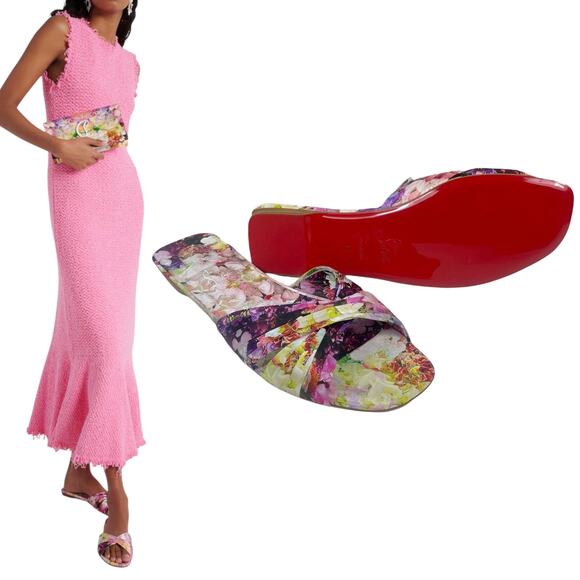 Christian Louboutin Nicol is Back Floral Satin Flat Slide Size 40 - Picture 3 of 16